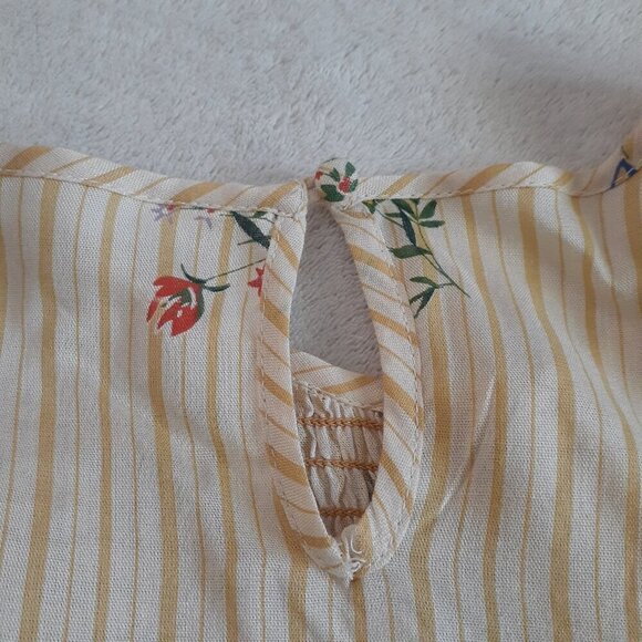 ACOS&A Women's Medium Yellow Floral Stripe Blouse - Picture 9 of 16